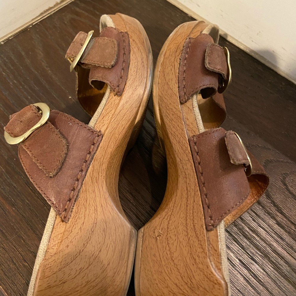 DANSKO Sophie Clog Brown Leather Double Strap Sandals tan rubber sole US 8-8.5